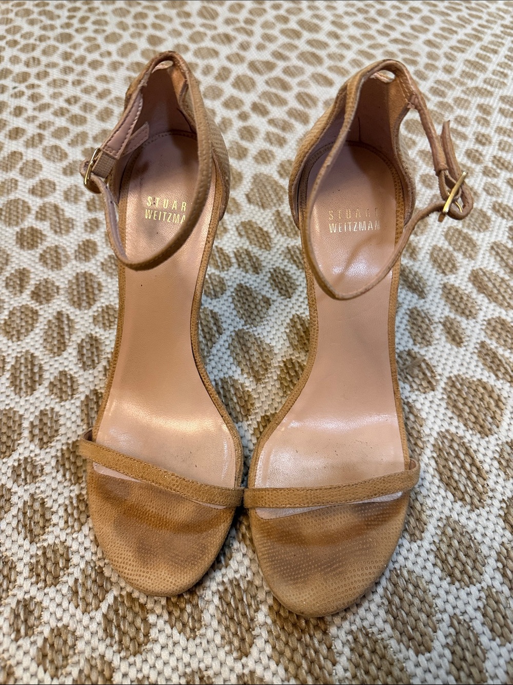 Stuart Weitzman THE ORIGINAL NUDIST Tan Goosebump Suede Heels